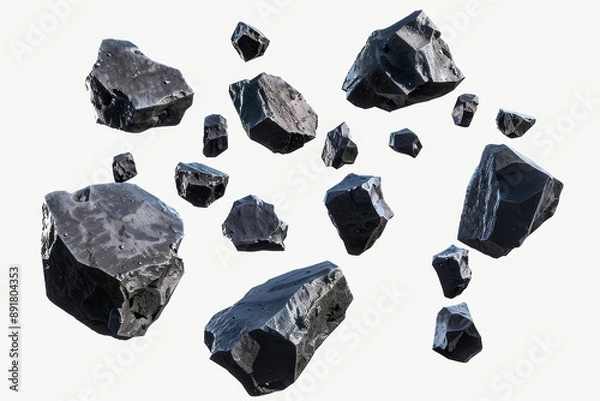 Fototapeta Flying asteroids or stone meteorite in the space isolated on white
