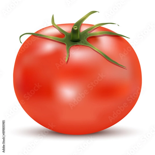 Fototapeta Vector drawing. Ripe, juicy, red tomato, with on Isolated white background with shadow. Nutrition concept. Can be used for advertising, print, banner, poster, packaging. Eps 10.eb