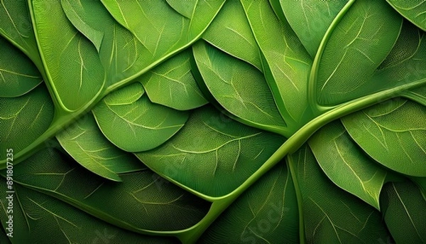 Fototapeta Green leaf pattern on the surface