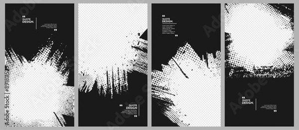 Fototapeta Vector illustration. Abstract black vertical overlay set. Ink brush strokes design for web template, social media, cover overlay, website banner. Paint splatter and halftone dots texture background