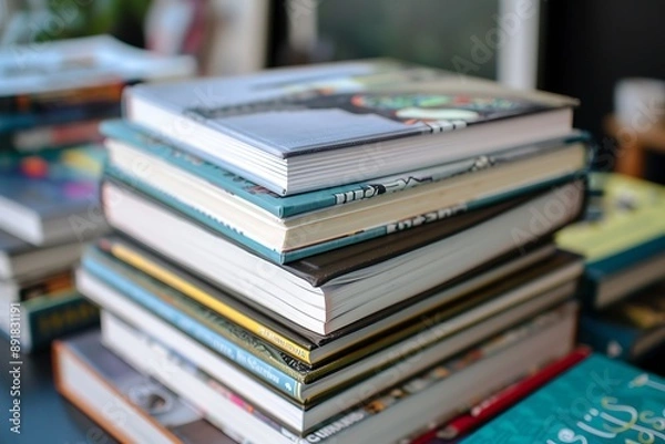 Fototapeta A stack of DIY project books and handyman notebooks, featuring practical tips and creative home improvement ideas.