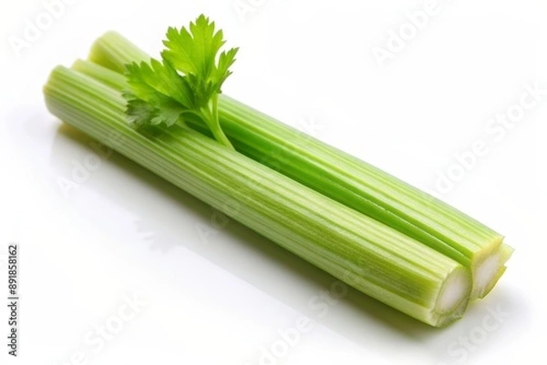 Fototapeta Single celery stick on clean white background