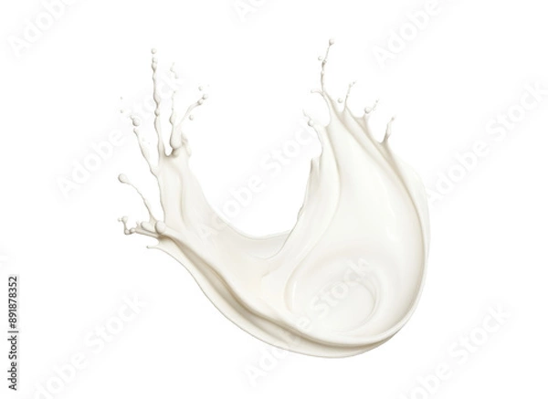 Fototapeta Liquid milk flow streams. Realistic milk splashes with drops and splatters. Generative AI