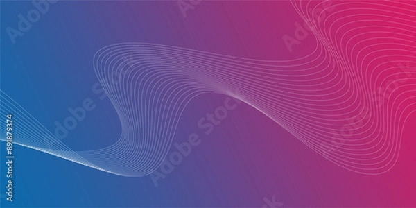 Fototapeta Technology background with neon color abstract line wave design