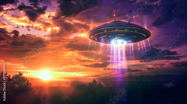 Fototapeta ufo over planet