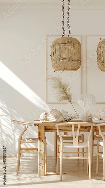 Obraz Coastal Dining Room with Shell Accents Mockup 