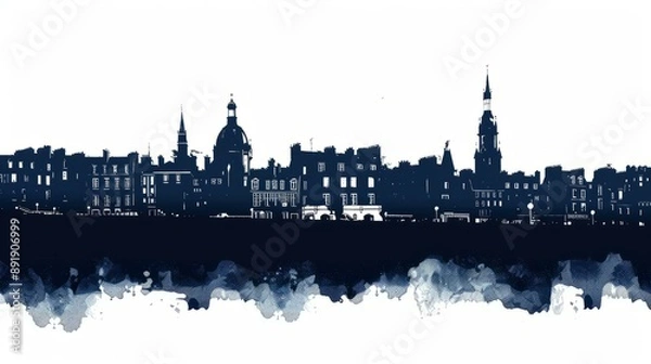 Obraz Nantes skyline silhouette illustration with artistic ink splatter effects showcasing historical architecture