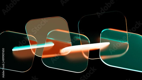 Fototapeta Abstract 3d background wallpaper with glass squares with colorful light emitter iridescent neon holographic gradient. Gradient design element for banners, backgrounds, wallpapers and covers.