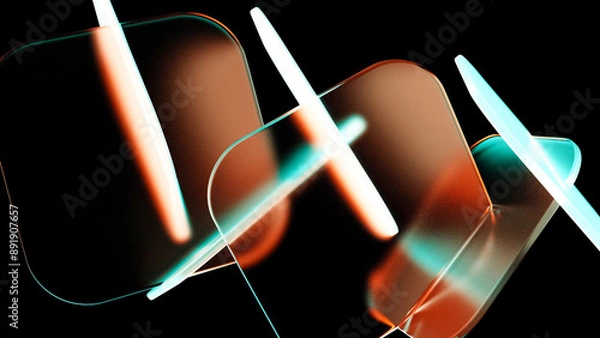 Fototapeta Abstract 3d background wallpaper with glass squares with colorful light emitter iridescent neon holographic gradient. Gradient design element for banners, backgrounds, wallpapers and covers.