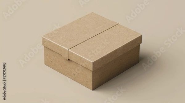 Fototapeta A closed, rectangular cardboard box with a detailed seam, set against a plain background. The image highlights simplicity, the commonality of cardboard boxes in shipping and storage.