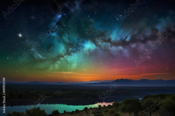 Fototapeta Stunning Landscape with Northern Lights – Breathtaking Aurora Borealis over Scenic View