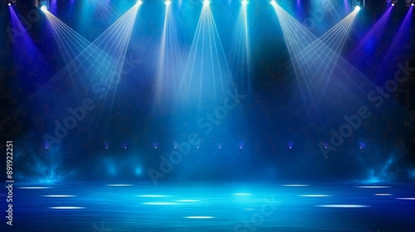 Obraz Illuminated stage with dramatic blue lighting and spotlights, ideal for performances or events