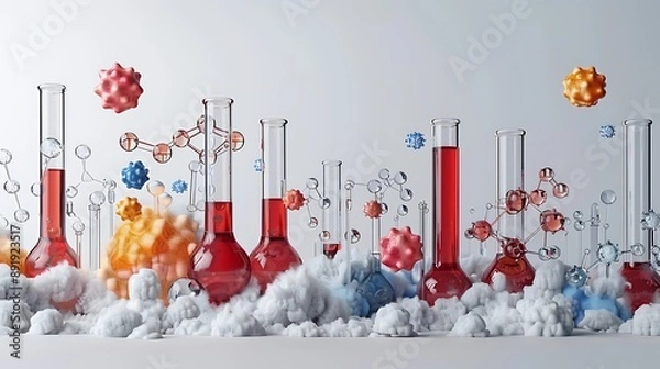 Obraz Infographic chemistry definitions physical reactions featuring a futuristic and hyper realistic design The background is white and there is a writing space on the right side for notes and questions