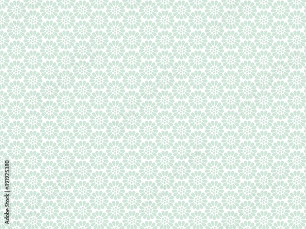 Fototapeta 和柄パターンの背景壁紙素材、緑色の小菊小紋のベクターイラスト