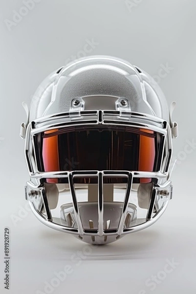 Fototapeta A high-resolution photograph of a modern football helmet with a visor, detailed and sleek, front-facing view.