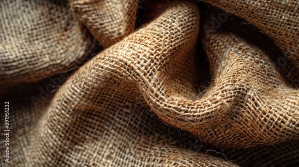 Fototapeta Close Up of Brown Woven Fabric Texture with Copy Space