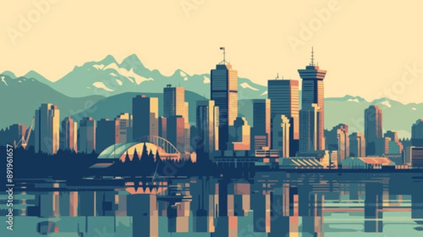 Fototapeta Minimalistic Digital Illustration of Vancouver's Iconic Skyline. minimalistic vector. Illustrations