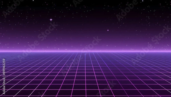 Obraz retro futuristic grid synthwave poster background
