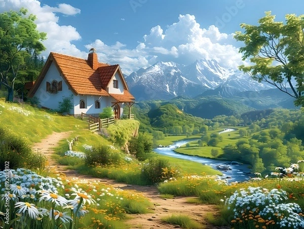 Obraz Rural Countryside: Created by Generative AI