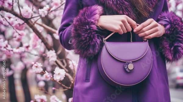 Fototapeta handbag  with pink gloves