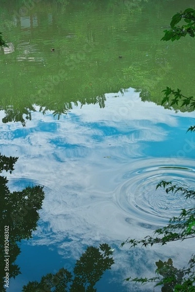 Fototapeta 水面の波紋と青い空