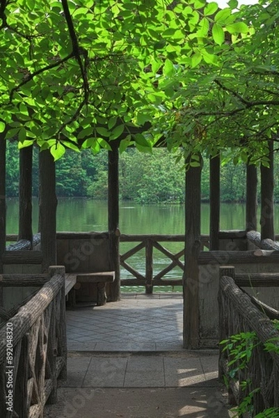 Fototapeta 池の上の小さな小屋