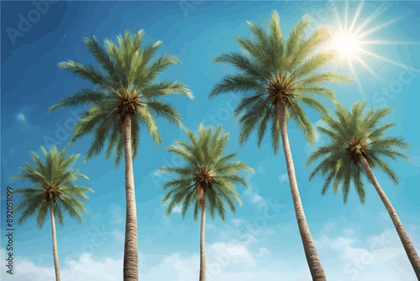 Fototapeta Tropical palm tree with blue sky and cloud Summer vacation and travel concept.