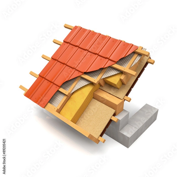 Obraz 3d illustration. The section of the roof structure with metal ti