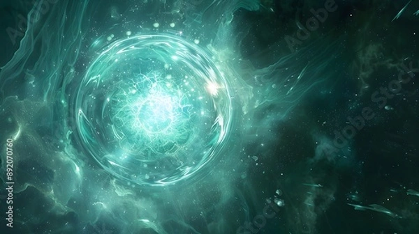Fototapeta Protection sphere shield with hexagon pattern on blue background. Glass Dome shield. Glowing bubble shield in the form of a force energy field. Protection and safety concept.