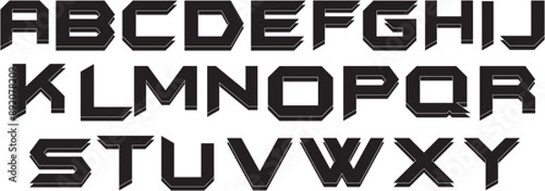Fototapeta Batman Style Font Alphabet, Bold Geometric Font Alphabet Vector Set
