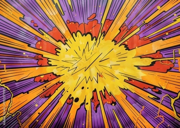 Fototapeta A vibrant comic-style background with bold lightning flashes and thunder effects