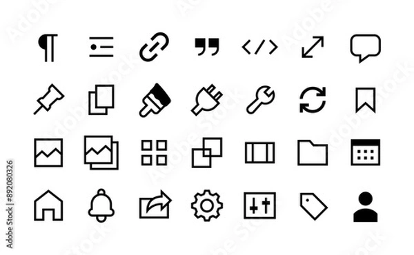 Obraz 段落・リスト・引用など記事作成ツールのUIベクターアイコンセット