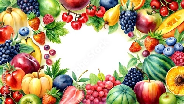 Fototapeta Summer Harvest: A Watercolor Ode to Freshness Generative AI-generated design