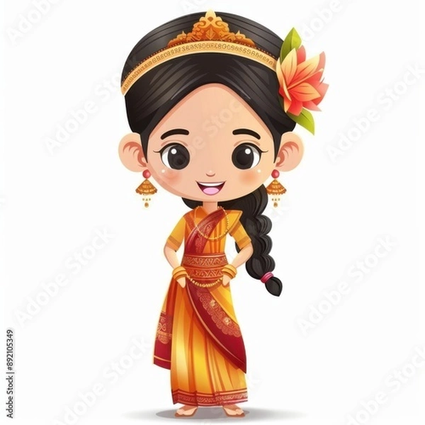 Obraz Embrace the cultural diversity of Southeast Asia with this animated girl in traditional attire, showcasing national outfits and cultural heritage through vibrant colors , Ai generative