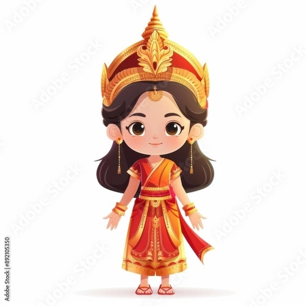Obraz Embrace the cultural diversity of Southeast Asia with this animated girl in traditional attire, showcasing national outfits and cultural heritage through vibrant colors , Ai generative