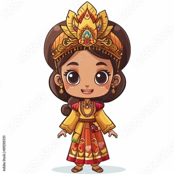 Obraz Embrace the cultural diversity of Southeast Asia with this animated girl in traditional attire, showcasing national outfits and cultural heritage through vibrant colors , Ai generative
