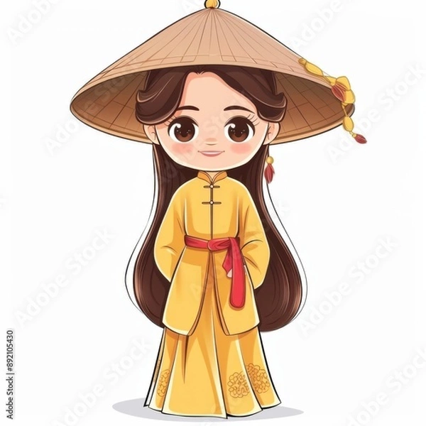 Obraz Embrace the cultural diversity of Southeast Asia with this animated girl in traditional attire, showcasing national outfits and cultural heritage through vibrant colors , Ai generative