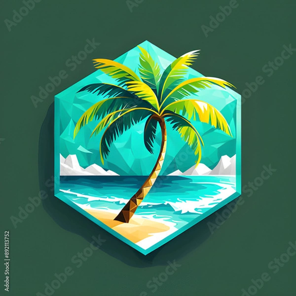 Fototapeta tropical island with palm trees and tablet