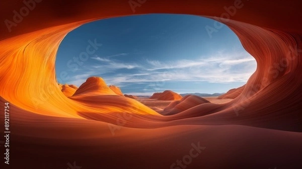 Obraz Breathtaking Sandstone Wave Formation in Desert with Blue Sky, Ideal for Nature and Adventure Photography