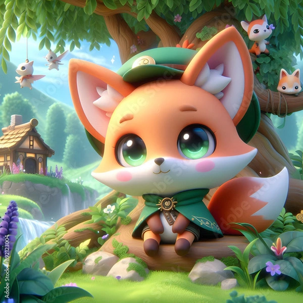 Fototapeta Chibi Fox and the Enchanted Tree