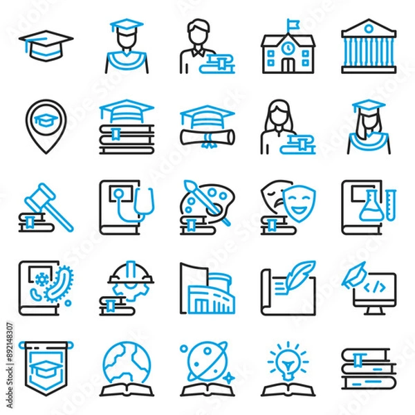 Fototapeta University icon set in 25 different shape for education, learning, school, and study needs.