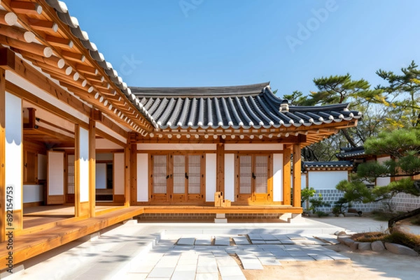 Fototapeta 고풍스럽고 고즈넉한 한옥스타일의 집