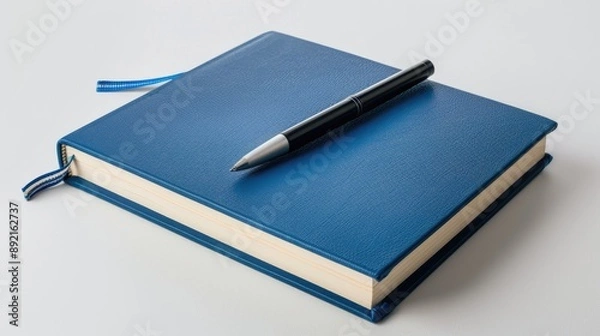 Fototapeta Blue notebook with space on white background related to literature reading writing and books