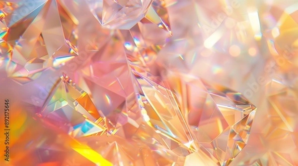 Obraz Translucent crystals, their sharp edges and facets catching and refracting light, creating a mesmerizing display of iridescent colors. The crystals range in hue from soft pinks and oranges.