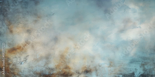 Fototapeta A dirty wall with blue and white paint forms the background, its ethereal dreamscapes, translucent immersion