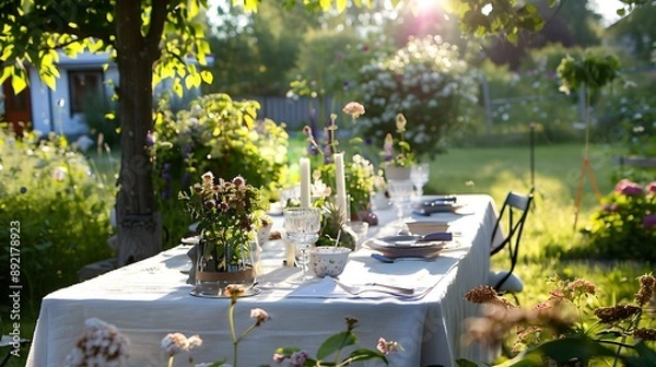 Obraz Table in a garden ready for swedish midsummer celebration