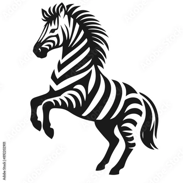 Fototapeta Clean Black and white Vector silhouette of a Zebra on white background