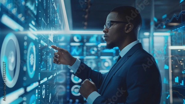 Fototapeta Businessman use AI technology support customer satisfaction and operational efficiency have significantly improved