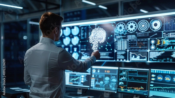 Fototapeta Businessman using AI technology enables advanced data analysis capabilities