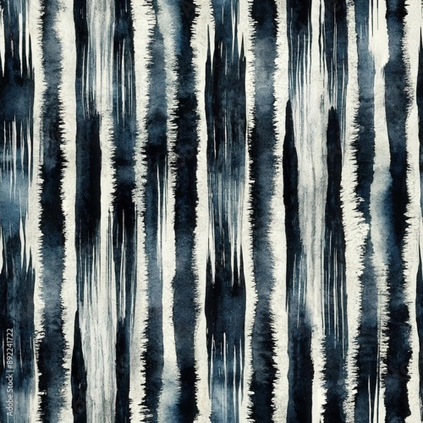Fototapeta Black and white painting, brushstroke, stripe in seamless pattern